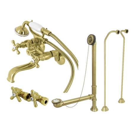 Kingston Brass CCK225SBD Tub Wall Mount Clawfoot Tub Faucet Package with Supply Line, Brushed Brass CCK225SBD